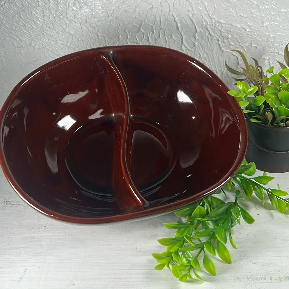 Marcrest Daisy Dot Divided Stoneware Serving Dish Bowl VTG Farmhouse Country